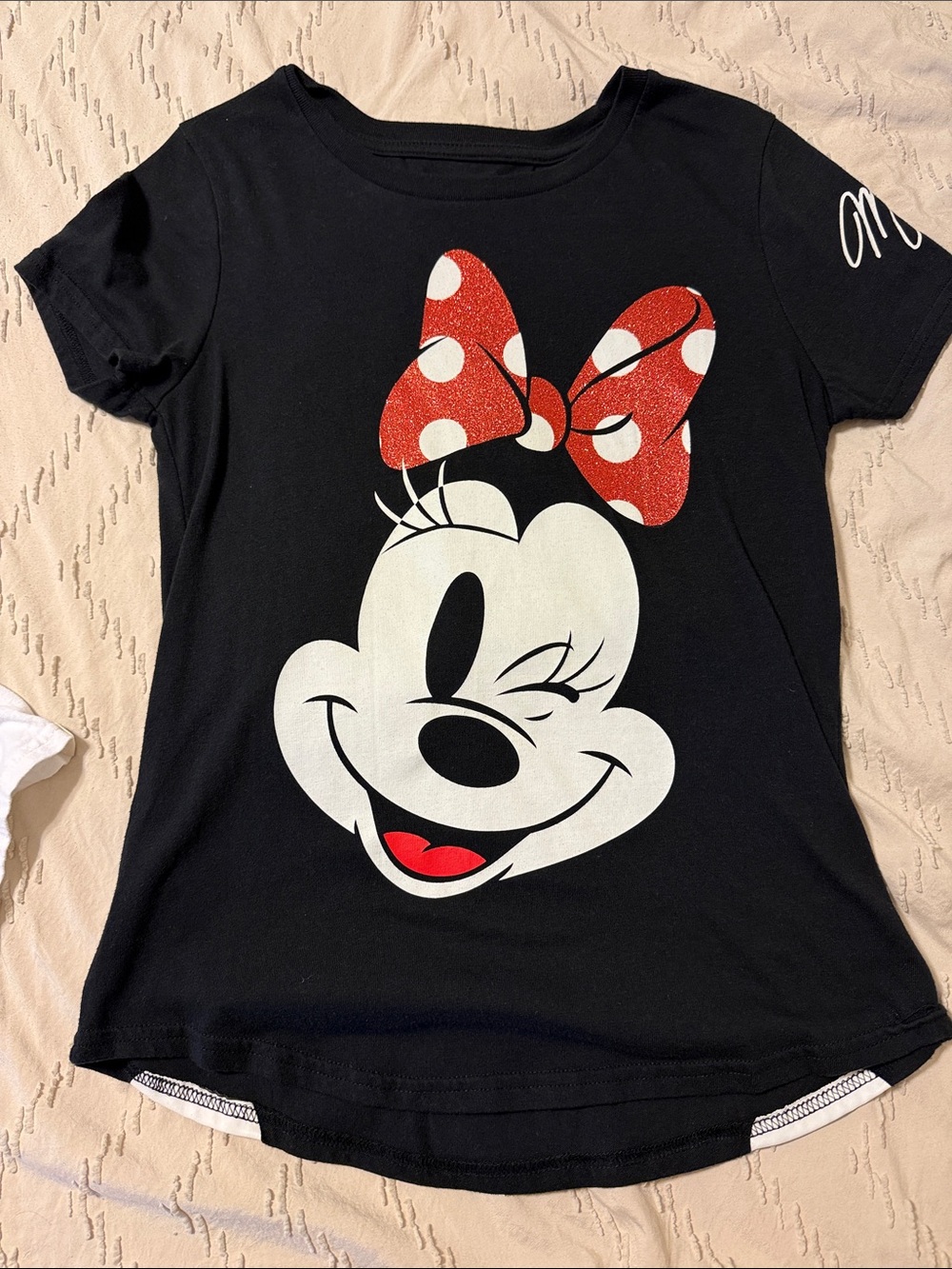 Disney Black Minnie Mouse Tee with Red Polka Dot Bow